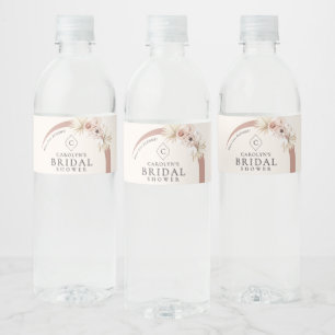 Boho Watercolor Floral Modern Arch Bridal Shower Water Bottle Label
