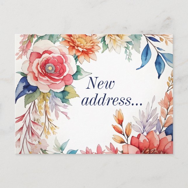 Boho Watercolor Floral New Address Announcement Postcard (Front)