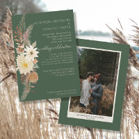 BOHO Watercolor Floral Pampas Grass Forest Green