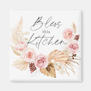 Boho watercolor Floral Pampas Grass Kitchen Magnet