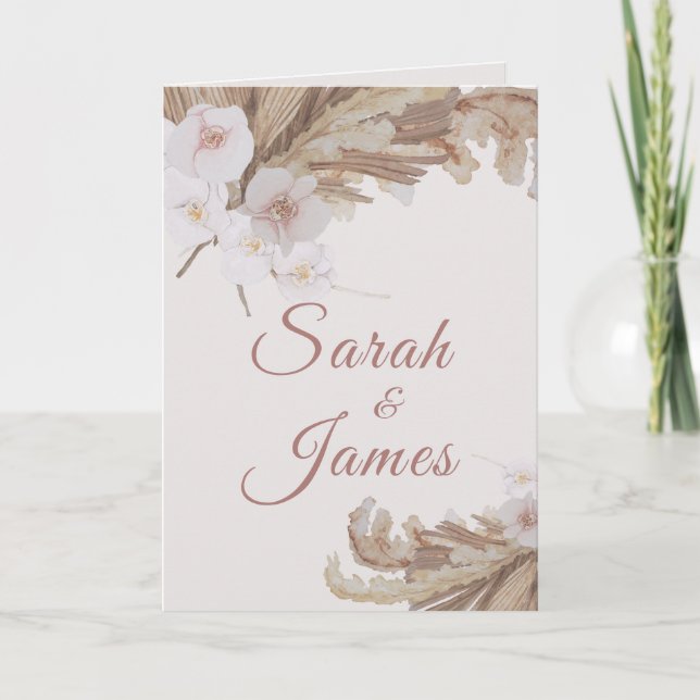 Boho Watercolor Floral Pampas Grass Photo Wedding Invitation (Front)