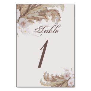 Boho Watercolor Floral Pampas Grass Wedding Table Number