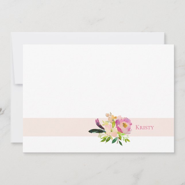 Boho Watercolor Floral Pink Personalised Card (Front)