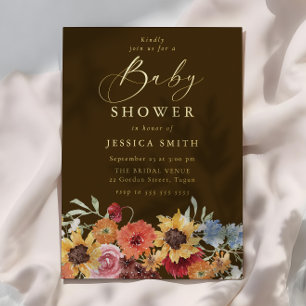 Boho Watercolor Floral Summer Baby Shower Gold