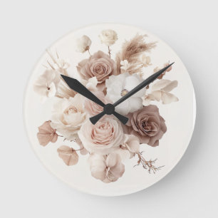 Boho Watercolor Floral Watch – Elegant & Timeless  Round Clock