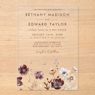 Boho Watercolor Floral Wedding Acrylic Invitations