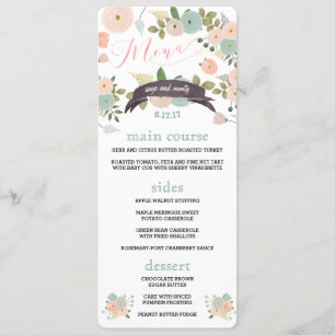 Boho Watercolor Floral Wedding Dinner Menus