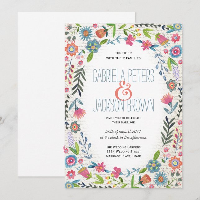 Boho Watercolor Floral | Wedding invitations (Front/Back)