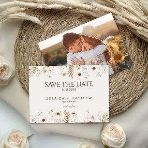 Boho Watercolor Floral Wedding Photo Save The Date