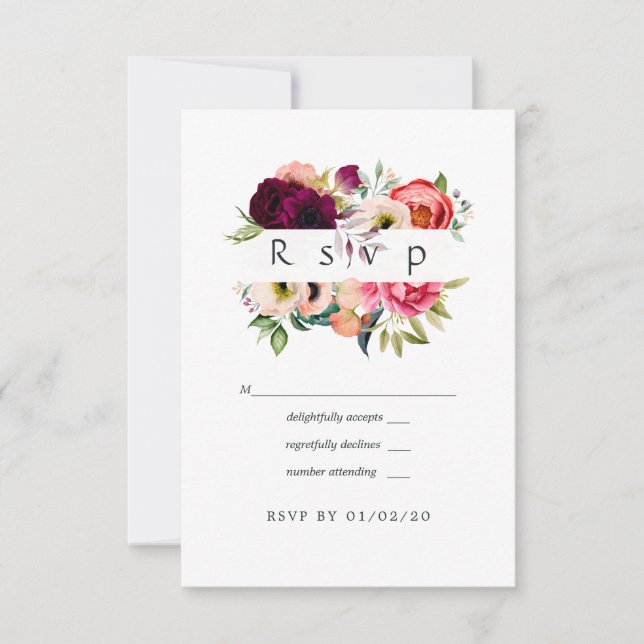 Boho Watercolor Floral Wedding RSVP Card (Front)