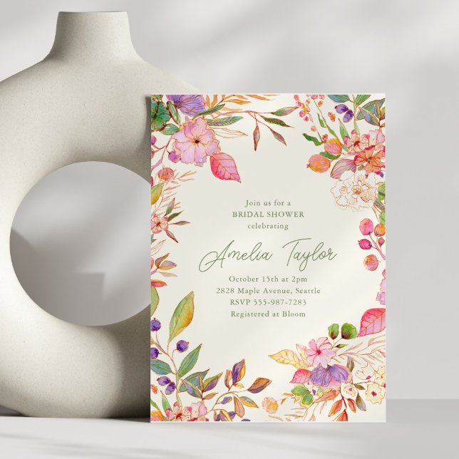 Boho Watercolor Floral Wildflower Bridal Shower Invitation (Creator Uploaded)