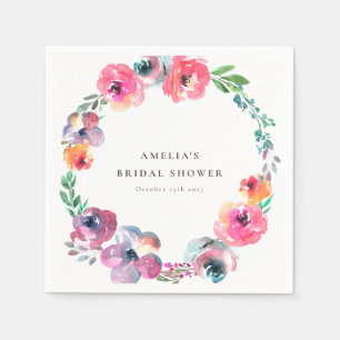 ]Boho Watercolor Floral Wreath Bridal Shower Napkin