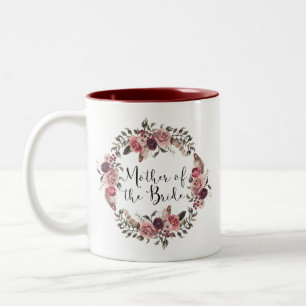 Boho Watercolor Floral Wreath Mother of the Bride Two-Tone Coffee Mug