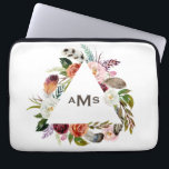 Boho Watercolor Florals Triangle Frame Monogram Laptop Sleeve<br><div class="desc">Boho Watercolor Florals Triangle Frame Monogram Laptop Sleeve. Customisable laptop sleeve featuring watercolor illustration os pink,  white,  orange and burgundy roses and tulips with foliage and feathers accent. Personalise by adding your own monogram. This bohemian laptop sleeve will be perfect as a gift.</div>