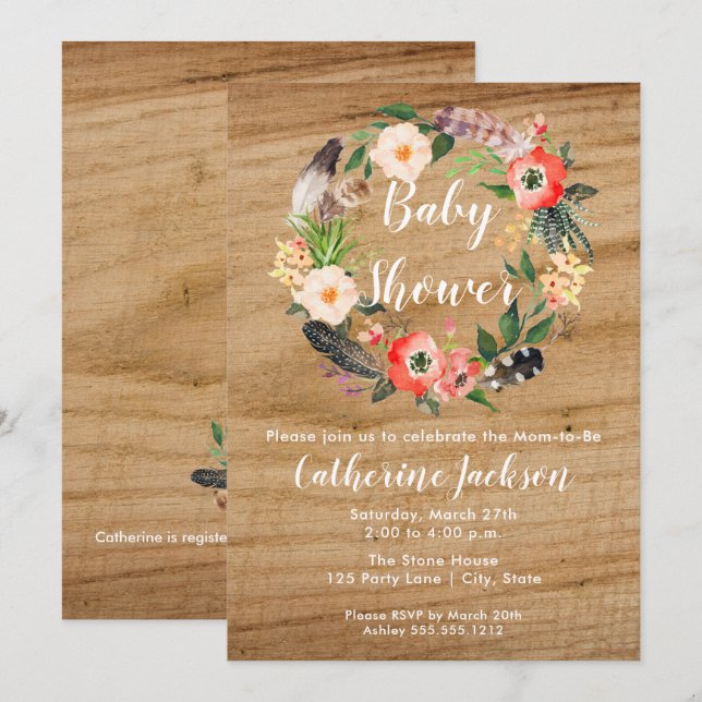 Boho Watercolor Flowers | Baby Shower Invitation (Front/Back)