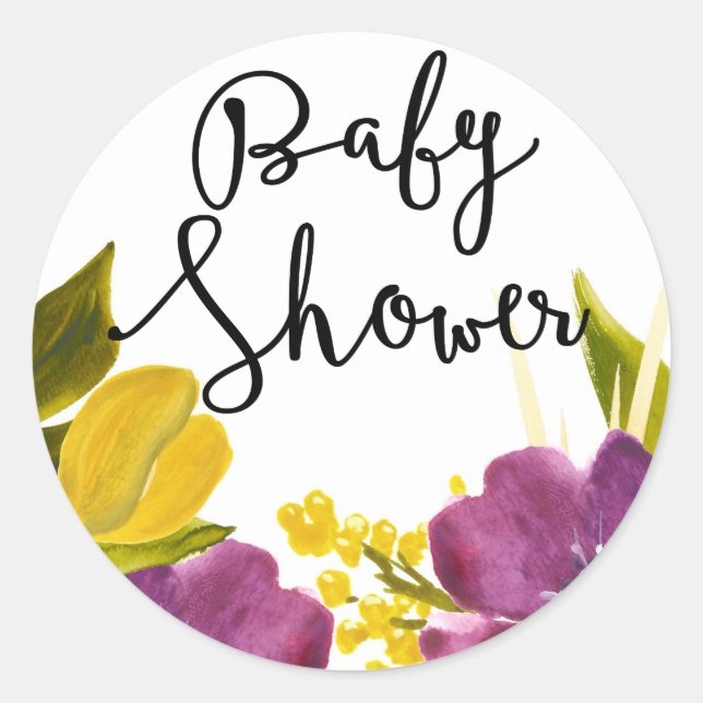 Boho Watercolor Flowers | Baby Shower Sticker (Front)