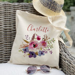 Boho watercolor flowers Bridesmaid Personalised Tote Bag<br><div class="desc">This beautiful burgundy and navy floral personalised name tote bag is something that your bridesmaids can still use after yuor big day. We have 200 bridesmaid tote bags collection for you to choose from. tote bags, totebag, totebags, wedding favours, floral bag, custom tote bag, bridesmaid, bridesmaids, maid of honour, flower...</div>