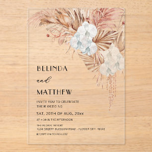 Boho Watercolor Flowers Casual Wedding Acrylic Invitations