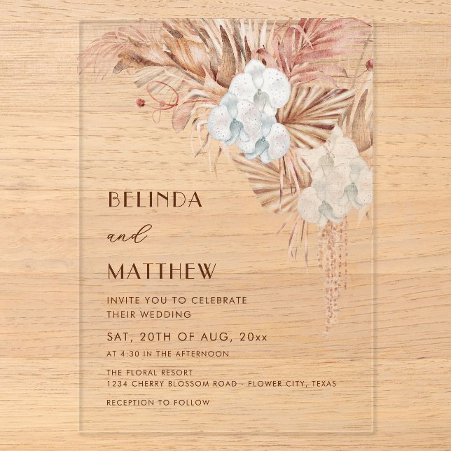 Boho Watercolor Flowers Casual Wedding Acrylic Invitations (Front)