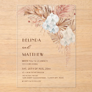 Boho Watercolor Flowers Casual Wedding Acrylic Invitations