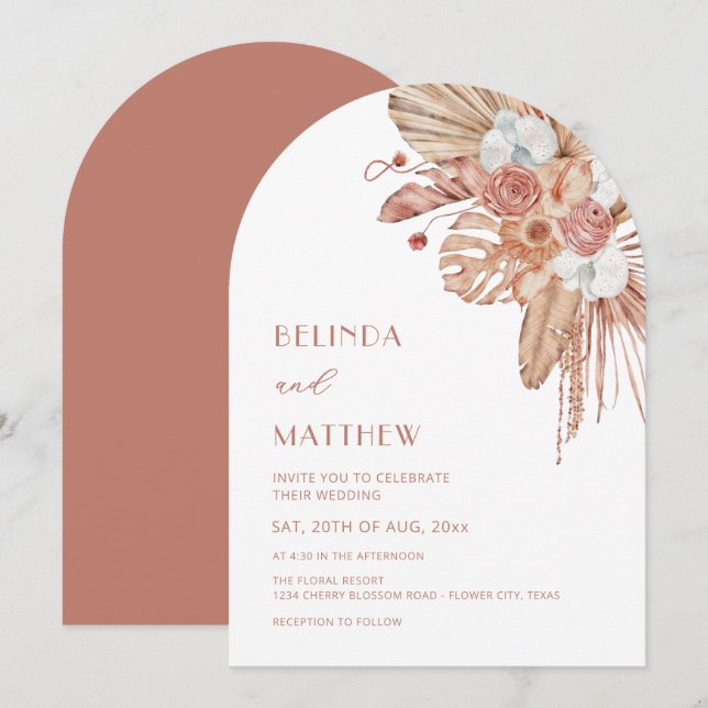 Boho Watercolor Flowers Casual Wedding Invitation (Front/Back)