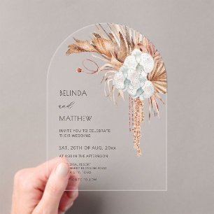 Boho Watercolor Flowers Clear Arch Acrylic Invitations