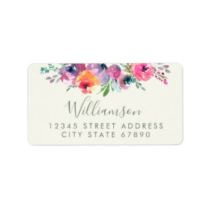 Boho Watercolor Flowers Modern Elegant Address Label