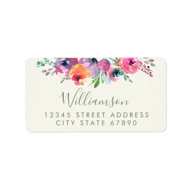 Boho Watercolor Flowers Modern Elegant Address Label (Front)