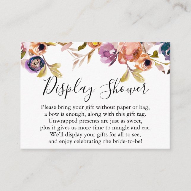 Boho Watercolor Flowers No Wrap Bridal Shower Enclosure Card (Front)