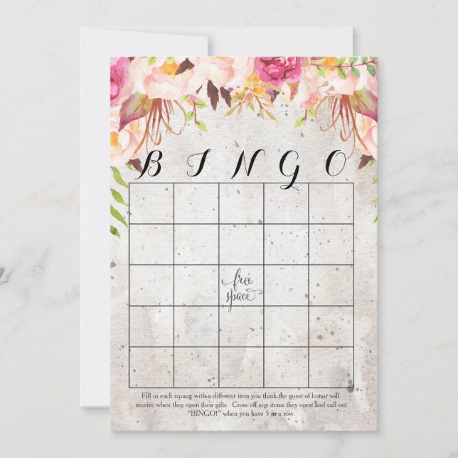 boho watercolor flowers Shower Bingo Cards (Front)