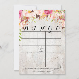 boho watercolor flowers Shower Bingo Cards