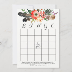 boho watercolor flowers Shower Bingo Cards