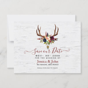 Boho Watercolor Flowers Skull Arrow Save our Date Invitation
