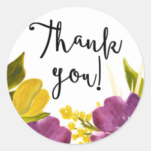 Boho Watercolor Flowers Thank You Sticker