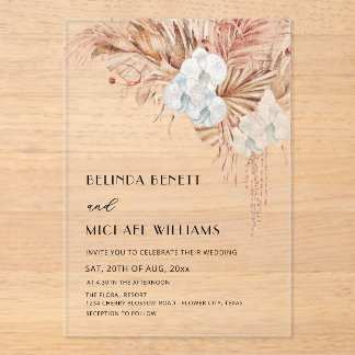 Boho Watercolor Flowers Wedding Acrylic Invitations