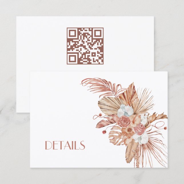 Boho Watercolor Flowers Wedding Details Enclosure Card (Front/Back)