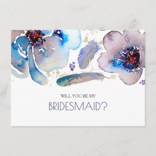 Boho Watercolor Flowers- Will You Be My Bridesmaid Invitation