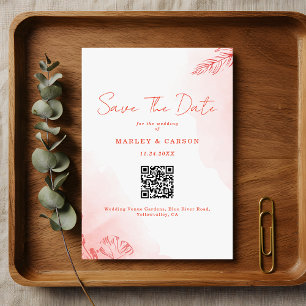Boho Watercolor Foliage Terracotta QR Code Wedding Save The Date