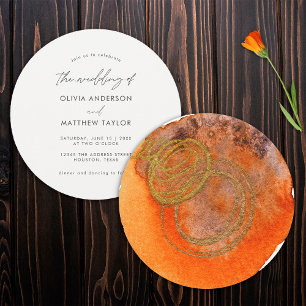  Boho Watercolor Gold Orange Simple Unique Wedding Invitation