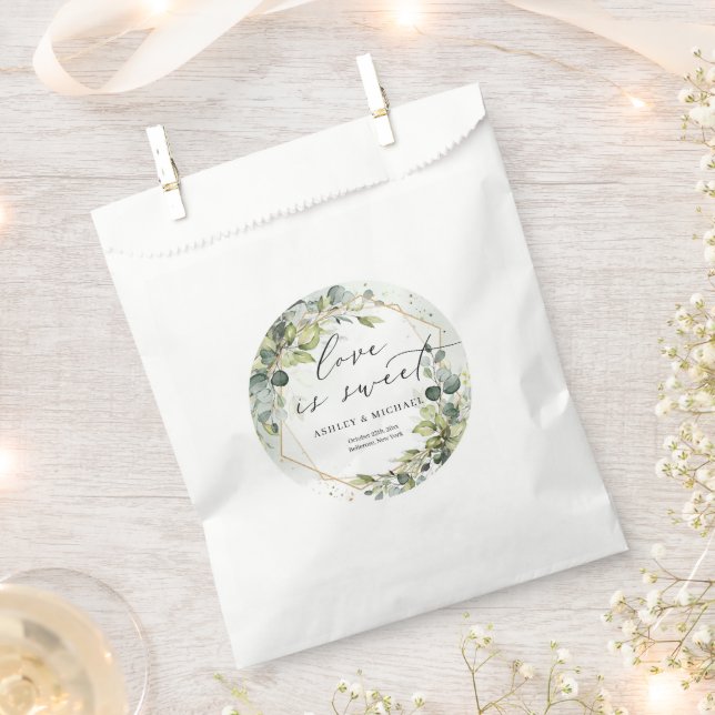 Boho watercolor green eucalyptus wedding favour bags (Clipped)