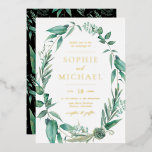 Boho Watercolor Greenery and Succulents Wedding<br><div class="desc">Boho theme wedding invitations, perfect for summer weddings. Invite family and friends with this customisable greenery gold foil pressed wedding invitation. It features watercolor illustrations of greenery, ferns, eucalyptus and succulents with matching pattern. Personalise this greenery wedding invitation by adding your wedding details. This gold foil wedding invitation is available...</div>