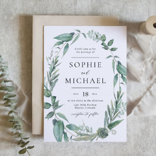 Boho Watercolor Greenery and Succulents Wedding Invitation