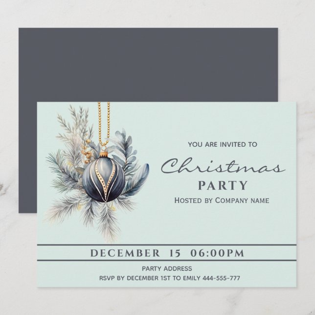 Boho watercolor greenery  Christmas ball Holiday  Invitation (Front/Back)