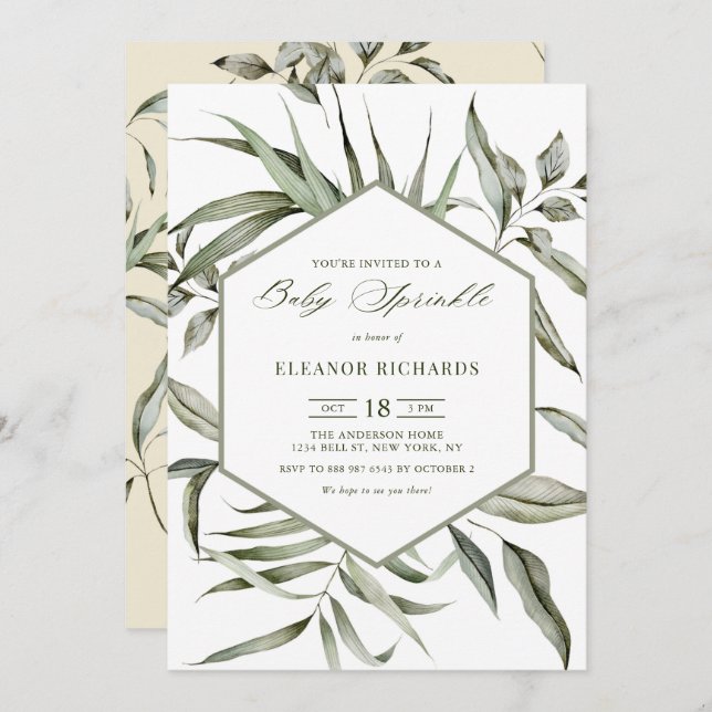 Boho Watercolor Greenery Frame Fall Baby Sprinkle Invitation (Front/Back)