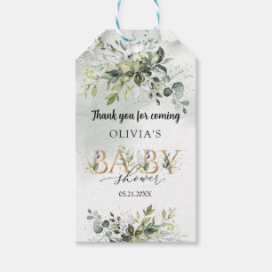 Boho watercolor greenery gold letters Baby Shower Gift Tags