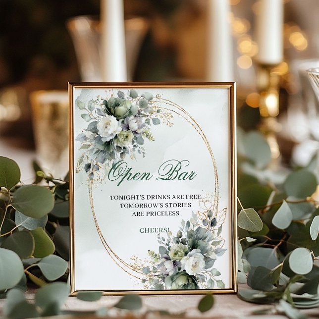 Boho Watercolor Greenery Open Bar 8x10 Sign (Boho Watercolor Greenery Open Bar 8x10 Sign)