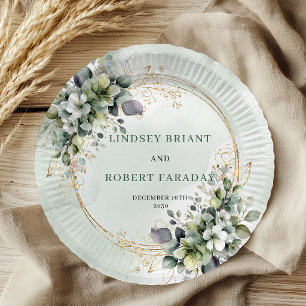 Boho Watercolor Greenery Personalised Wedding   Paper Plate
