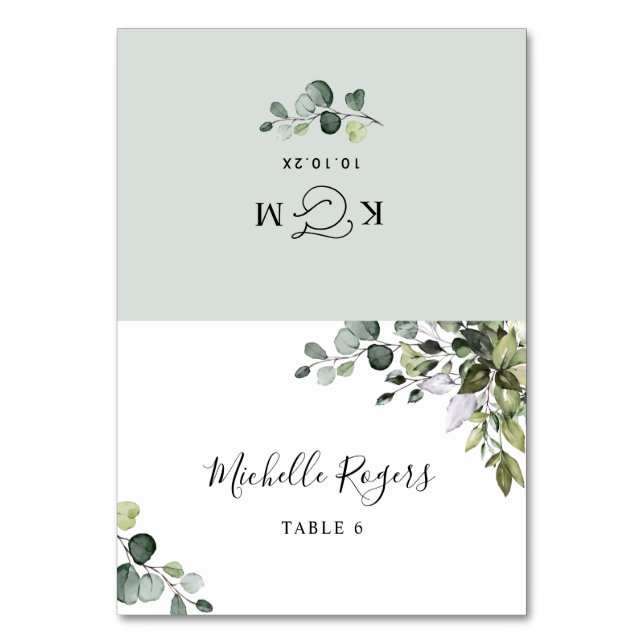 Boho Watercolor Greenery Wedding Place Cards (Front)