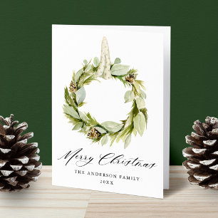 Boho Watercolor Greenery Wreath Non-Photo Holiday Card