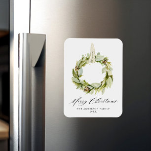 Boho Watercolor Greenery Wreath Non-Photo Holiday Magnet